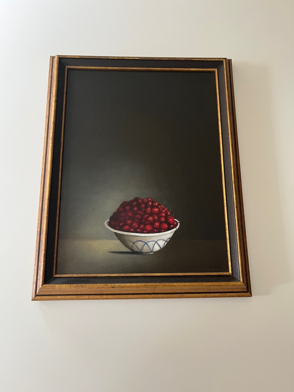 Still Life Bowl of Cherries Wall Art - Black Background